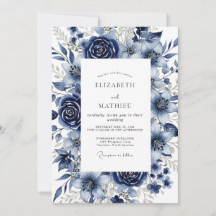 Navyblaue üppige Winterhochzeit Einladung