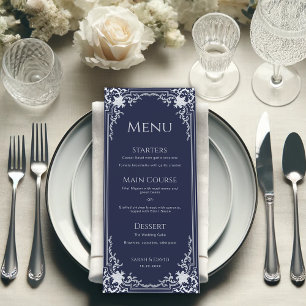 Navyblaue Vintage elegante antike Rahmen Hochzeit Menükarte