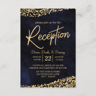Navyblaue Wasserfarbe & Goldene Hochzeitsempfang Einladung