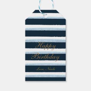 Navyblaue Wasserfarben-Streifen Elegantes Chic-Ges Geschenkanhänger