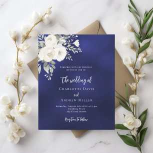 Navyblaue weiße Blumen Hochzeitseinladung