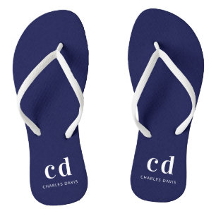 Navyblaue weiße Monogramm Anfangsbuchstaben Name Flip Flops