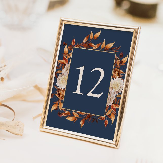 Navyblauer Herbst Tischnummer (Navy Blue Fall Floral Table Number by Painted Paperie
)