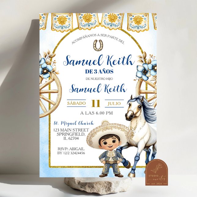 Navyblauer Junge Charro und Pferd Presentacion de  Einladung (Von Creator hochgeladen)