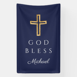 Navyblauer religiöser Kreuz-Junge Gott segne Banner