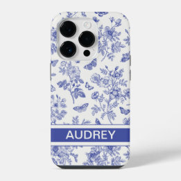 Navyblauer Schmetterling Toile iPhone 14 Pro Hülle