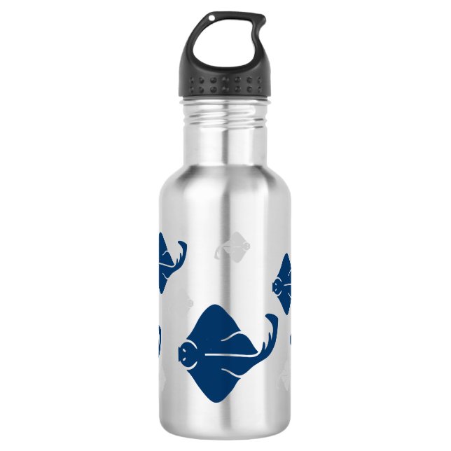 Navyblauer und silberner Stachelrochen Trinkflasche (Vorderseite)