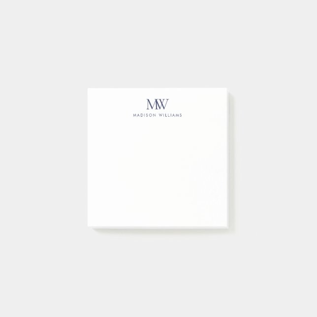 Navyblaues einfaches elegantes modernes Monogramm Post-it Klebezettel (Vorderseite)