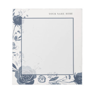 Navyblaues florales Wasserfarbendesign mit Namen Notizblock