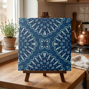 Navyblaues geometrisches Kaleidoskop-Mosaikmuster Fliese