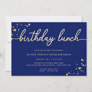 Navyblaues goldenes Geburtstagslunch Einladung
