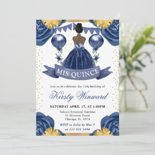 Navyblaues Kleid Dunkle Haut Prinzessin Quinceaner Einladung