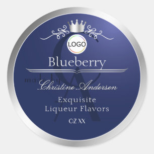 Navyblaues Produktlabel Silberrahmen-Logo-Monogram Runder Aufkleber