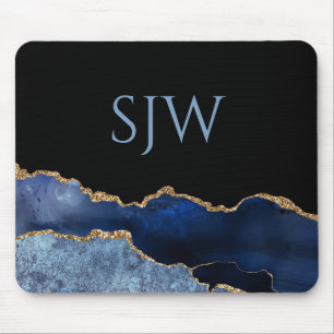 Navyblaues und goldenes Achat-Monogramm Mousepad