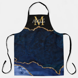 Navyblaues und goldenes Marmor-Achat Schürze