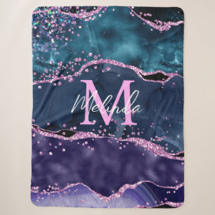 Navyblaues und violettes Glitter-Ocean-Agate Sherpadecke