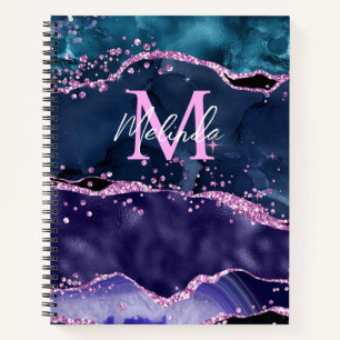 Navyblaues und violettes Glitter-Ozean-Achat Notizbuch