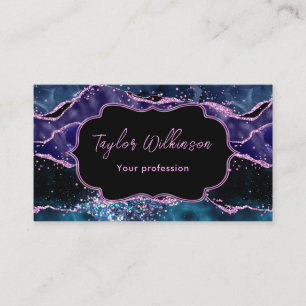 Navyblaues und violettes Glitter-Ozean-Achat Visitenkarte