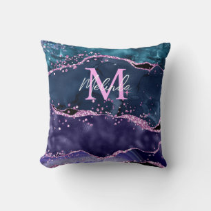 Navyblaues und violettes Glitter-Ozeanachat Kissen