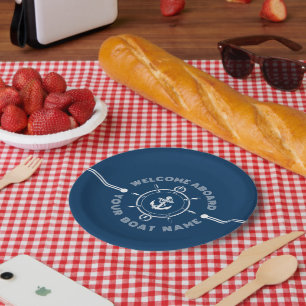 Navyblaues und weißes Steuerrad mit weißem Schiffs Pappteller