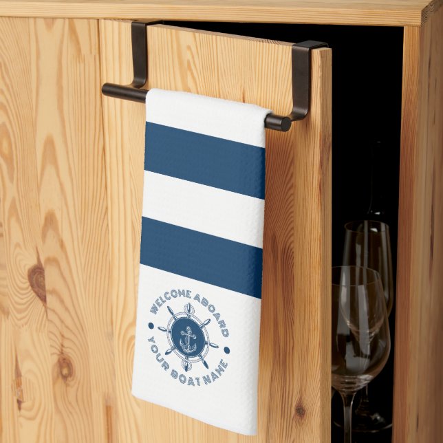 Navyblaues und weißes Steuerrad weiß und Bootsanke Geschirrtuch (Drittel gefaltet)