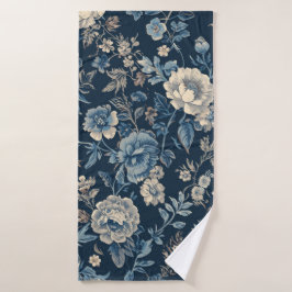 Navyblaues Vintage-Blumen-Botanik-Muster Badehandtuch