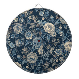 Navyblaues Vintage-Blumen-Botanik-Muster Dartscheibe