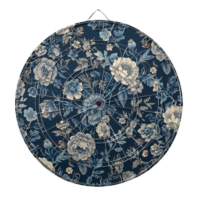 Navyblaues Vintage-Blumen-Botanik-Muster Dartscheibe (vorne)