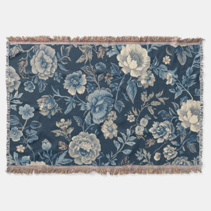 Navyblaues Vintage-Blumen-Botanik-Muster Decke