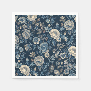 Navyblaues Vintage-Blumen-Botanik-Muster Serviette