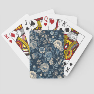 Navyblaues Vintage-Blumen-Botanik-Muster Spielkarten