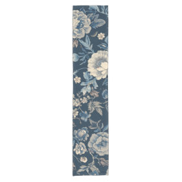 Navyblaues vintageblumiges botanisches Muster Kurzer Tischläufer