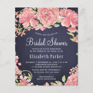 Navyrosa florale budget-brautparty-einladung