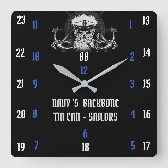 NAVY'S BACKBONE TIN CAN - SAILOREN QUADRATISCHE WANDUHR (Vorderseite)