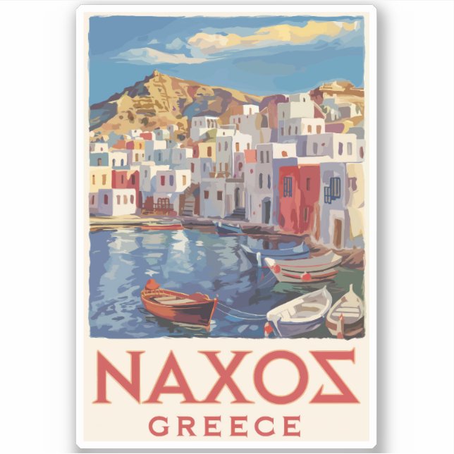 Naxos Greece Painterly Travel Art Vintag Aufkleber (Vorderseite)