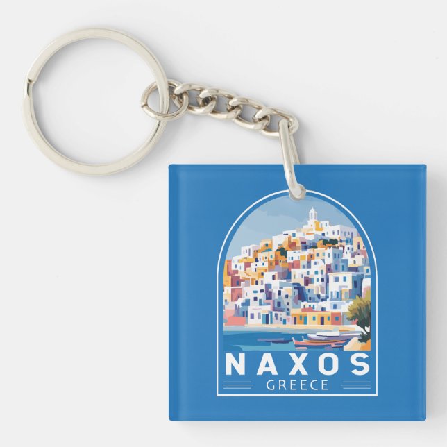 Naxos Griechenland Illustration Travel Art Vintag Schlüsselanhänger (Vorderseite)