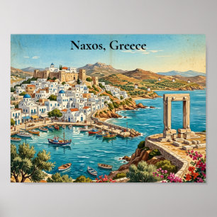 Naxos Griechenland Retro Vintage Reiseillustration Poster