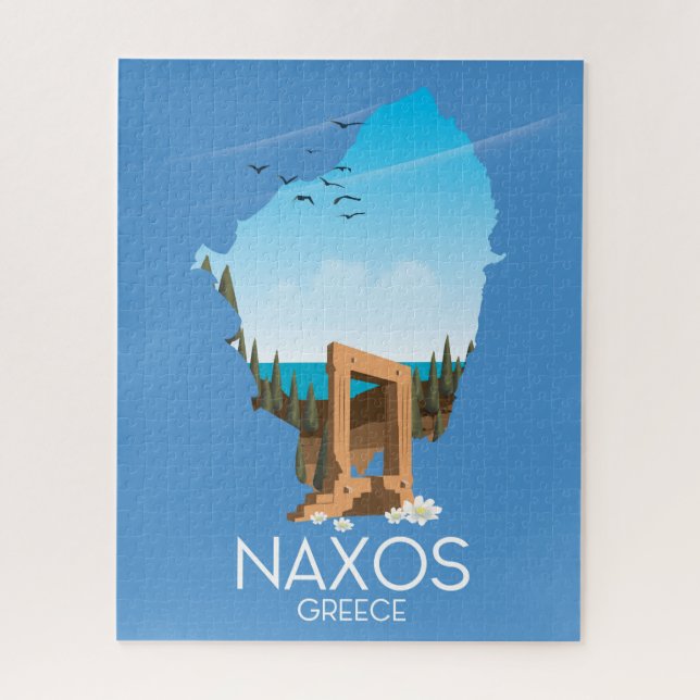 Naxos Karte griechisches Reiseplakat. Puzzle (Vertikal)