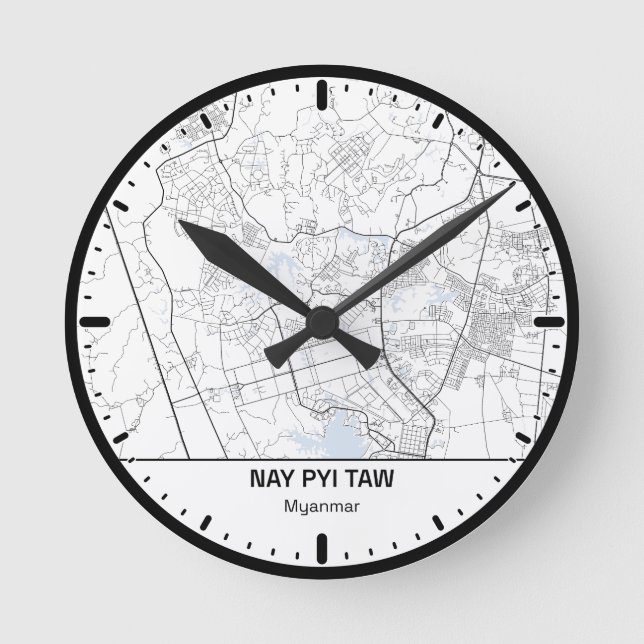 Nay Pyi Taw Clock City Line Art Runde Wanduhr (Vorderseite)
