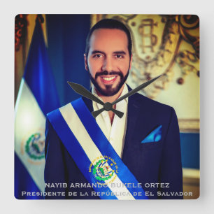 Nayib Bukele, Präsident von El Salvadore Quadratische Wanduhr