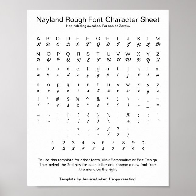 Nayland Rough Schriftart Character Sheet for Zazzl Poster (Vorne)