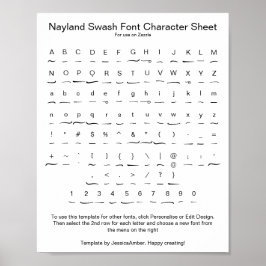 Nayland Swash Schriftart Character Sheet for Zazzl Poster