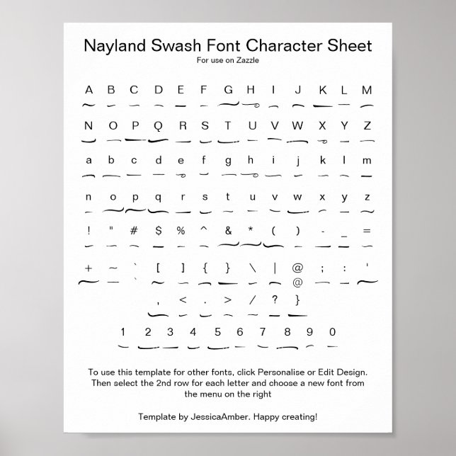 Nayland Swash Schriftart Character Sheet for Zazzl Poster (Vorne)