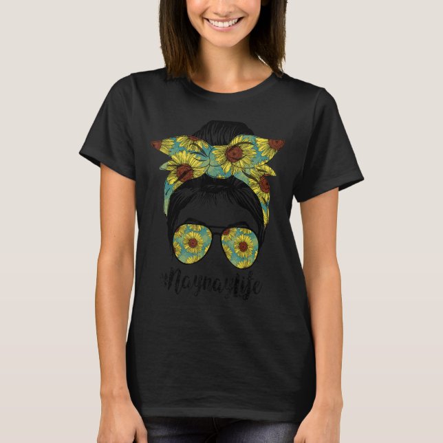 Naynay Life Messy Hair Bun Sunflower Women Mother' T-Shirt (Vorderseite)