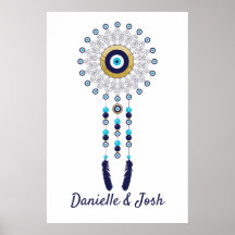 Nazar Evil Eye Mandala Dream Catcher of Gold Blue