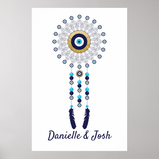 Nazar Evil Eye Mandala Dream Catcher of Gold Blue Poster (Vorne)
