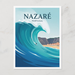 Nazaré Große Wellen Portugal Postkarte