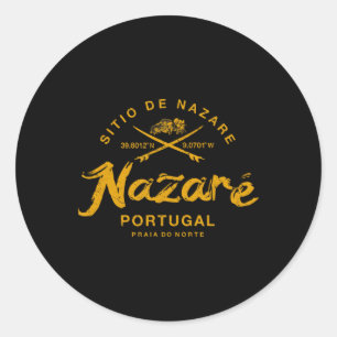 Nazare Portugal Surfen Vintage Retro Runder Aufkleber