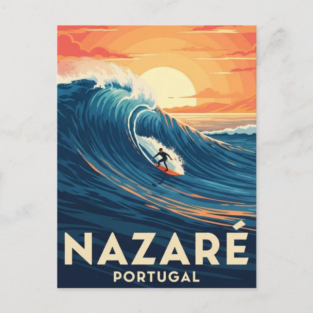 Nazare Portugal Surfing Postkarte (Vorderseite)