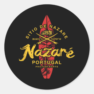 Nazare Portugal Vintage Surfen _1 Runder Aufkleber